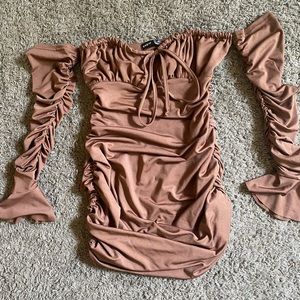 Brown Ruched Mini Dress